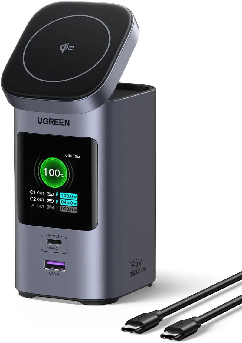 UGREEN ▫️ Nexode Power Bank 20000mAh 145W, Bateria externa de carregamento sem fios Qi2 15W com 2 USB C 1A, Carregador portátil compatível com iPhone 17 Pro MAX Air/16/15/14/13/12, Macbook, Galaxy S25, ECC.