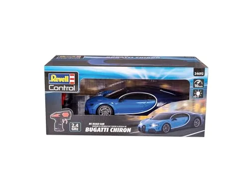 Revell Control ▫️ I Carro em escala RC Bugatti Chiron I Escala 1:24 I Controlo remoto de 2,4 GHz I Iluminação LED frontal I Velocidade 10 km/h I Comprimento 198 mm I A partir dos 8 anos 2