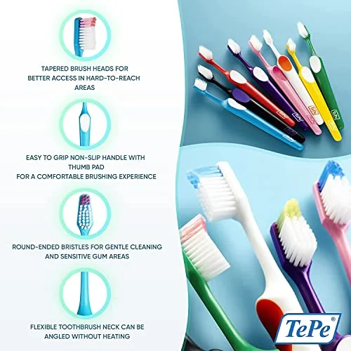 TePe ▫️ Nova Medium, escova de dentes para adolescentes e adultos, com cabo ergonómico e antiderrapante, cores variadas (Embalagem de 2) 4