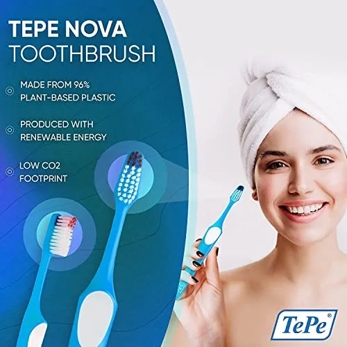 TePe ▫️ Nova Medium, escova de dentes para adolescentes e adultos, com cabo ergonómico e antiderrapante, cores variadas (Embalagem de 2) 5