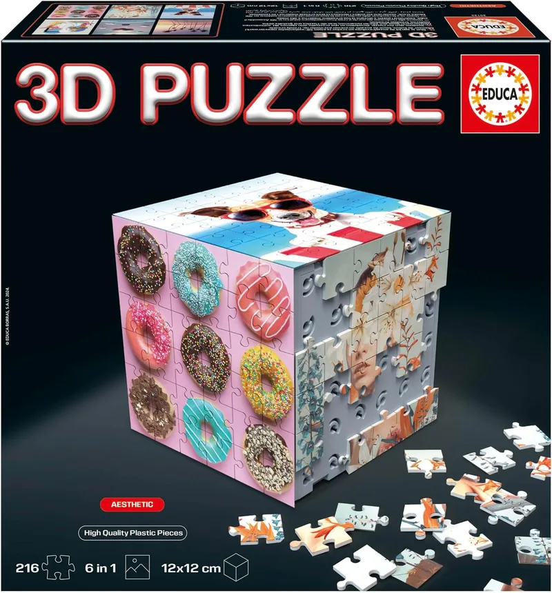 Educa ▫️ Cubo de quebra-cabeças 3D com design estético. O desafio de quebra-cabeças em forma de cubo com 216 peças no total. Estrutura: base montável coberta por 6 quebra-cabeças de 36 peças cada. A partir dos 14 anos (20125)