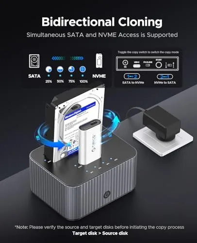 ORICO ▫️ M.2 NVMe e base de ligação para discos rígidos de 2,5/3,5 polegadas com clonagem sem ligação à Internet, 10 Gbps, com caixa com dissipador de calor em alumínio (IT28E-C) 3