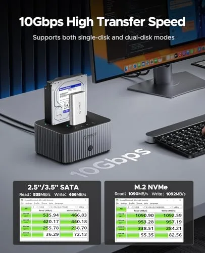 ORICO ▫️ M.2 NVMe e base de ligação para discos rígidos de 2,5/3,5 polegadas com clonagem sem ligação à Internet, 10 Gbps, com caixa com dissipador de calor em alumínio (IT28E-C) 4