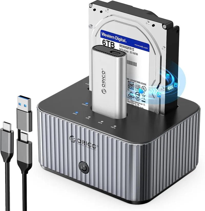 ORICO ▫️ M.2 NVMe e base de ligação para discos rígidos de 2,5/3,5 polegadas com clonagem sem ligação à Internet, 10 Gbps, com caixa com dissipador de calor em alumínio (IT28E-C)