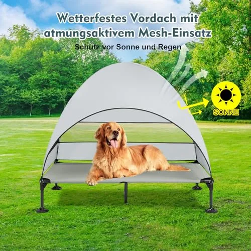 Snagle Paw ▫️ Espreguiçadeira para cães com cobertura, cama elevada para cães com pés antiderrapantes estáveis, sombra mais ampla, para exterior, resistente à água, cama para cães de grande porte com cobertura, para 5