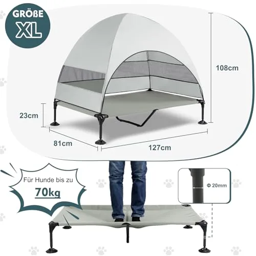 Snagle Paw ▫️ Espreguiçadeira para cães com cobertura, cama elevada para cães com pés antiderrapantes estáveis, sombra mais ampla, para exterior, resistente à água, cama para cães de grande porte com cobertura, para 6