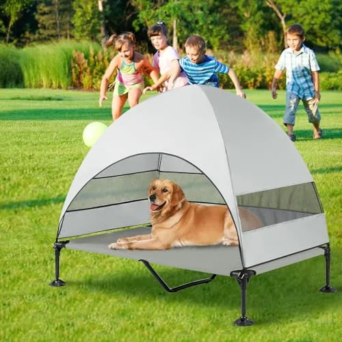 Snagle Paw ▫️ Espreguiçadeira para cães com cobertura, cama elevada para cães com pés antiderrapantes estáveis, sombra mais ampla, para exterior, resistente à água, cama para cães de grande porte com cobertura, para 7