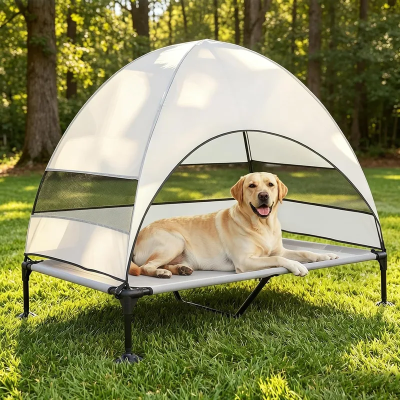 Snagle Paw ▫️ Espreguiçadeira para cães com cobertura, cama elevada para cães com pés antiderrapantes estáveis, sombra mais ampla, para exterior, resistente à água, cama para cães de grande porte com cobertura, para