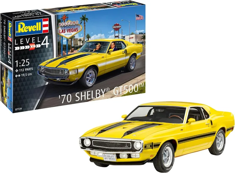 Revell ▫️ Model kits I Shelby Mustang GT500 '70 I Kit de construção I Escala 1:25 I 120 peças I Conjunto de trabalhos manuais para maiores de 12 anos I Modelo detalhado I Carro desportivo I Réplica autêntica
