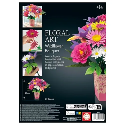 Educa ▫️ Ramo de Flores Silvestres Floral Art | Kit de artesanato para criar dezanove flores silvestres de papel sem necessidade de cola nem tesoura. A partir dos 14 anos (20141) 2