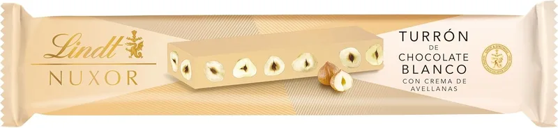 Lindt Nuxor Chocolate Branco Nougat com avelãs, chocolate Lindt, cremoso, crocante, para oferecer, chocolate com avelãs, 200 g