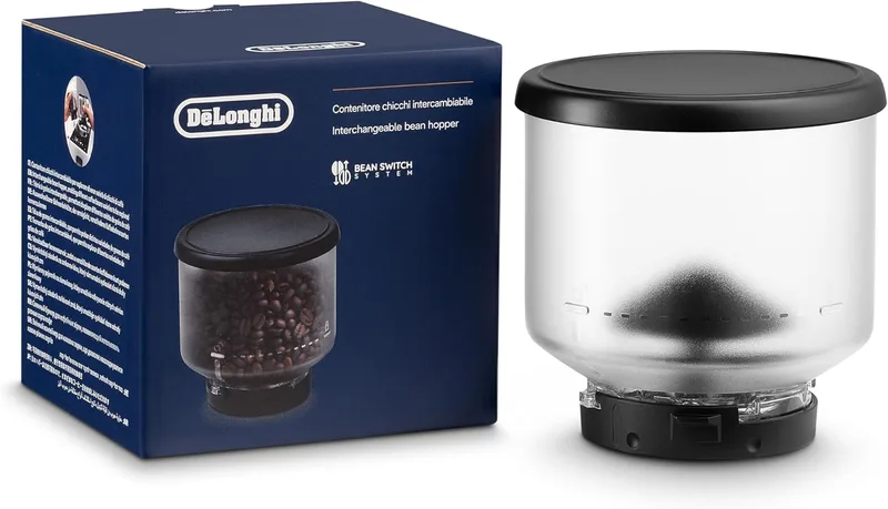 De'Longhi ▫️ Recipiente para Grãos Intercambiável DLSC403, Acessório para Máquina de Café Automática, Capacidade de 250 g, Compatível com a Máquina de Café Rivelia, Tampa Preta