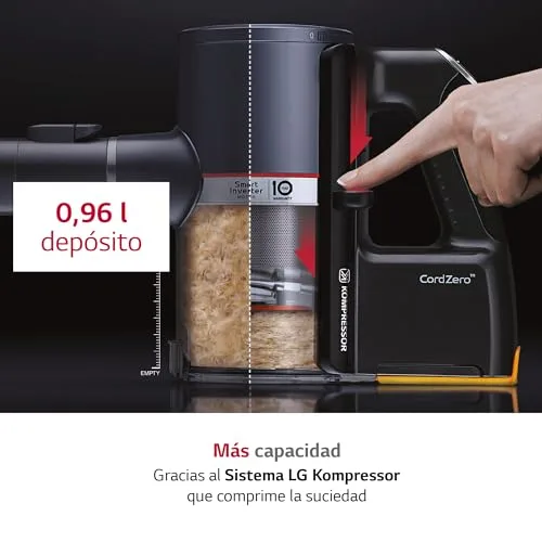 LG ▫️ A9K-CORE2S - Aspirador vertical, potência de sucção de 200 W, com bateria dupla e sistema de compressão de pó, prateado 6