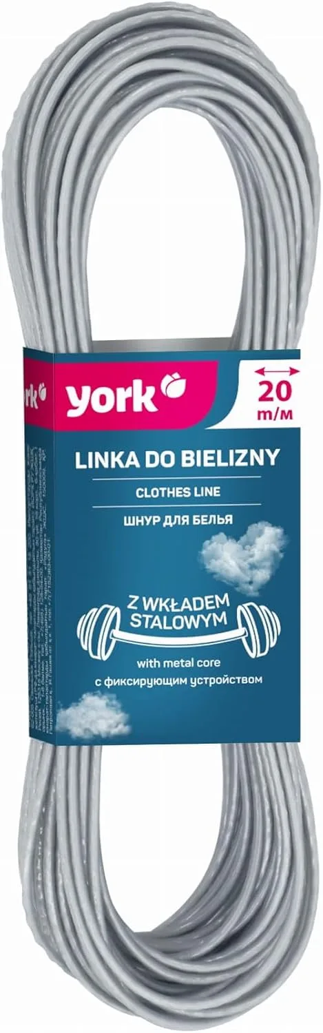 York ▫️ Varal 20 m com núcleo de aço resistente às intempéries Varal de exterior para jardim e campismo Varal portátil para viagens, férias, casa de banho e lavandaria Cor azul