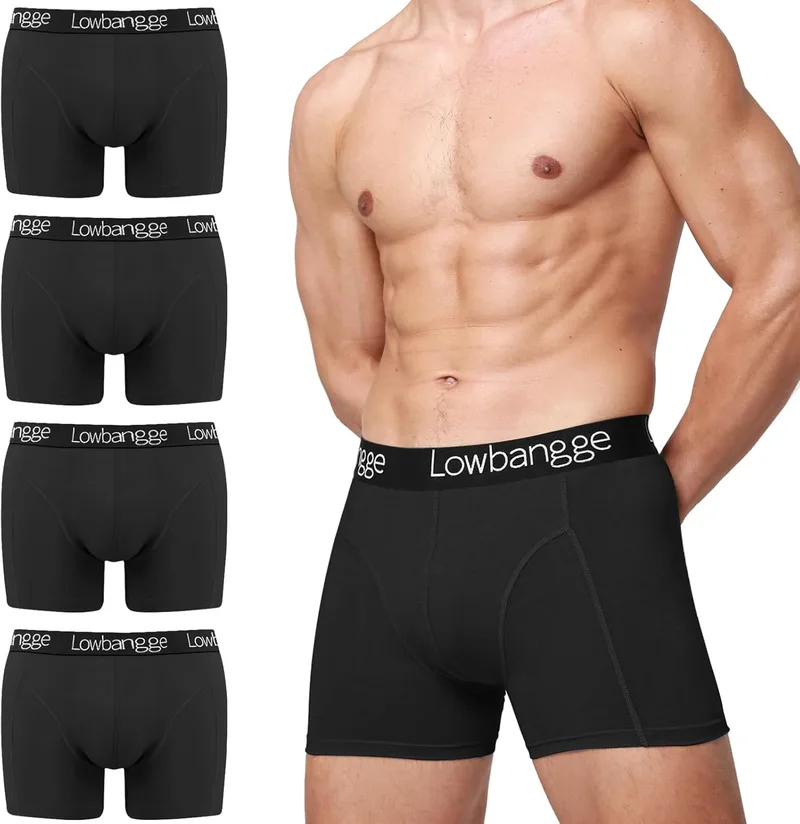 Lowbangge ▫️ Cuecas boxer para homem,Pack boxer para homem(Pack de 4),Cuecas boxer compridas, de algodão, confortáveis e justas