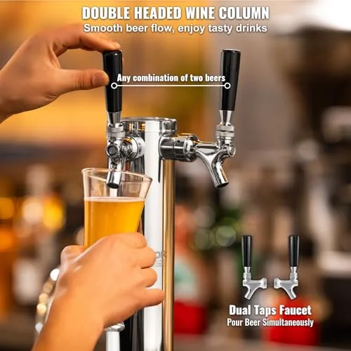 VEVOR ▫️ Kit de conversão para cerveja com duas torneiras, dispensador de cerveja em torre de aço inoxidável com regulador W21.8 de duplo calibre e acoplador de barril, 175 x 115 x 435 mm 4