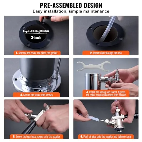 VEVOR ▫️ Kit de conversão para cerveja com duas torneiras, dispensador de cerveja em torre de aço inoxidável com regulador W21.8 de duplo calibre e acoplador de barril, 175 x 115 x 435 mm 6