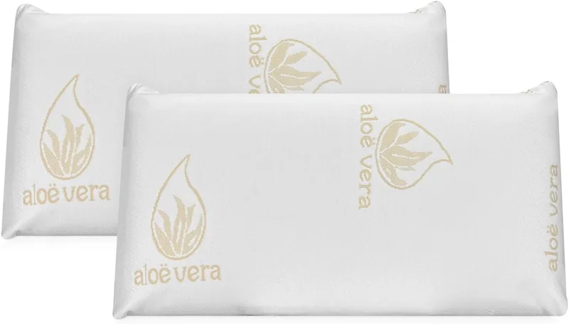 DUÉRMETE ONLINE ▫️ Almofada Viscoelástica Aloé Vera | Máximo Conforto e Excelente Adaptabilidade com Propriedades Anti-Stress | 2 Unidades de 90 x 40 cm