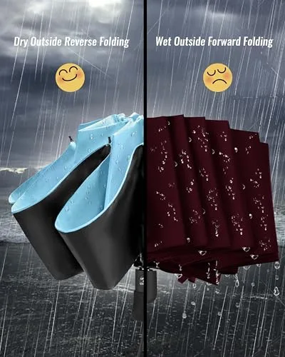 Chakipee ▫️ Guarda-chuva dobrável à prova de vento para mulher - Guarda-chuva invertido resistente ao vento, guarda-chuva de viagem automático, portátil e compacto para homem, revestimento 210T, resistente aos raios UV 6