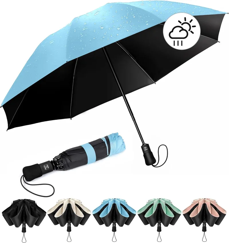 Chakipee ▫️ Guarda-chuva dobrável à prova de vento para mulher - Guarda-chuva invertido resistente ao vento, guarda-chuva de viagem automático, portátil e compacto para homem, revestimento 210T, resistente aos raios UV