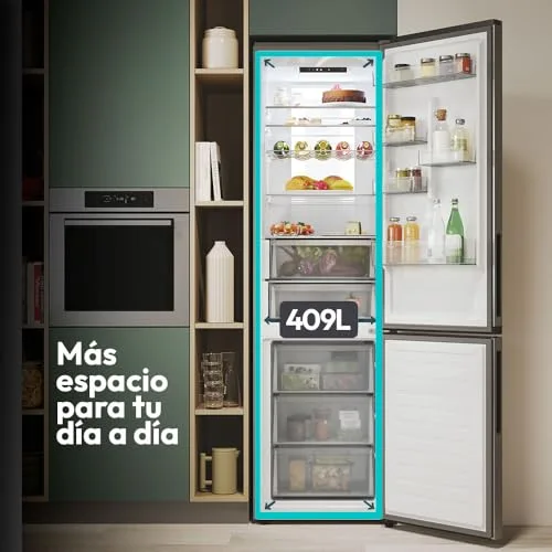 CANDY ▫️ Fresco 300 CNCQ2T620EX Frigorífico Combi, Capacidade 409 L, Sistema Total No Frost Circle+, Gaveta para legumes, Controlo eletrónico da temperatura, 60 cm x 2 m, Iluminação LED, Porta reversível, 38 dB, Aço inoxidável 4