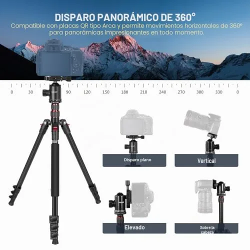 NEEWER ▫️ Tripé para câmara de 77 polegadas com suporte para telemóvel, tripé de viagem portátil com comando à distância, cabeça esférica de 360°, coluna central de 2 eixos, placa QR Arca e bolsa, tripé para DSLR 4