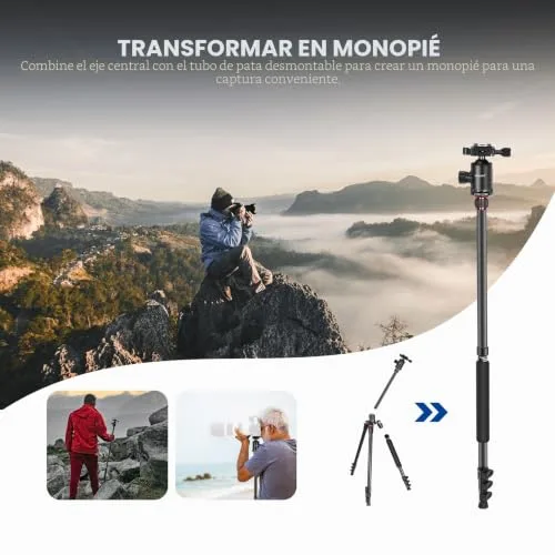 NEEWER ▫️ Tripé para câmara de 77 polegadas com suporte para telemóvel, tripé de viagem portátil com comando à distância, cabeça esférica de 360°, coluna central de 2 eixos, placa QR Arca e bolsa, tripé para DSLR 6