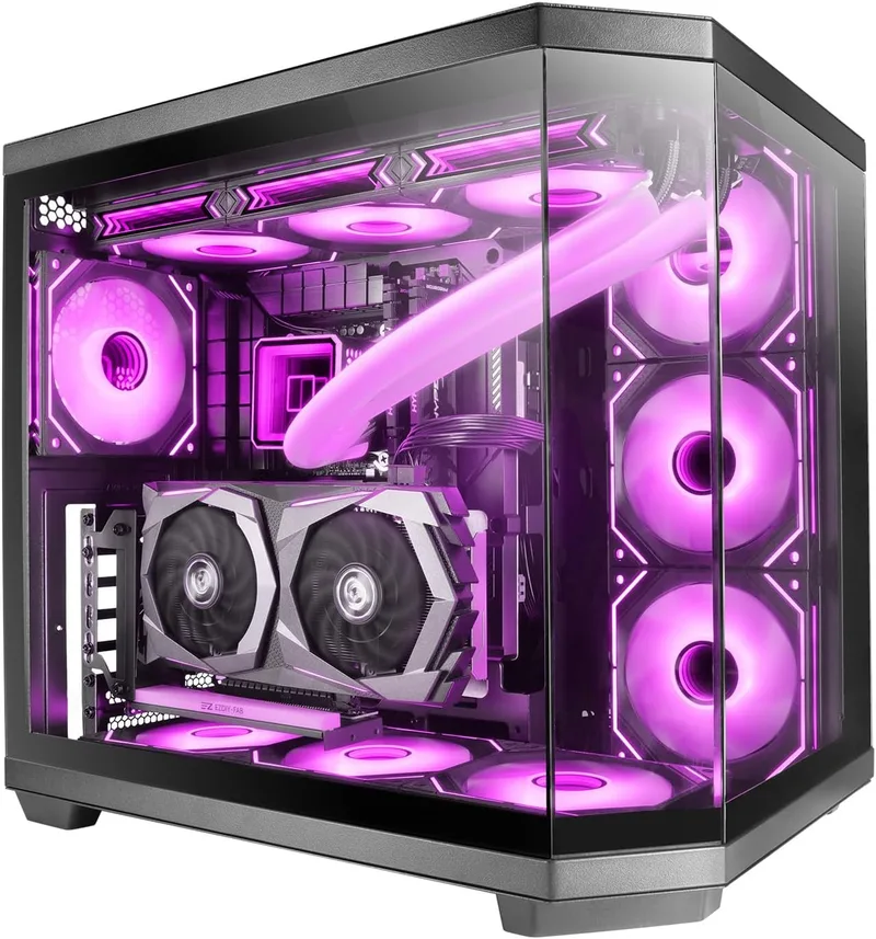 Mars Gaming ▫️ MC-3TCORE, Caixa para jogos personalizada ATX, três janelas de vidro temperado removíveis, câmara dupla, semitorre compatível com placas-mãe com conector invertido, suporte para refrigeração líquida, preta