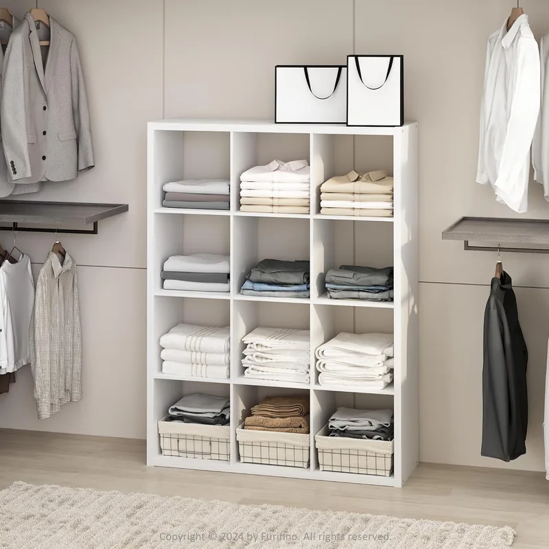 Furinno ▫️ Cubic 12 Cubic Organiser com prateleiras abertas e estrutura extra grossa, para o quarto e a sala de estar, branco