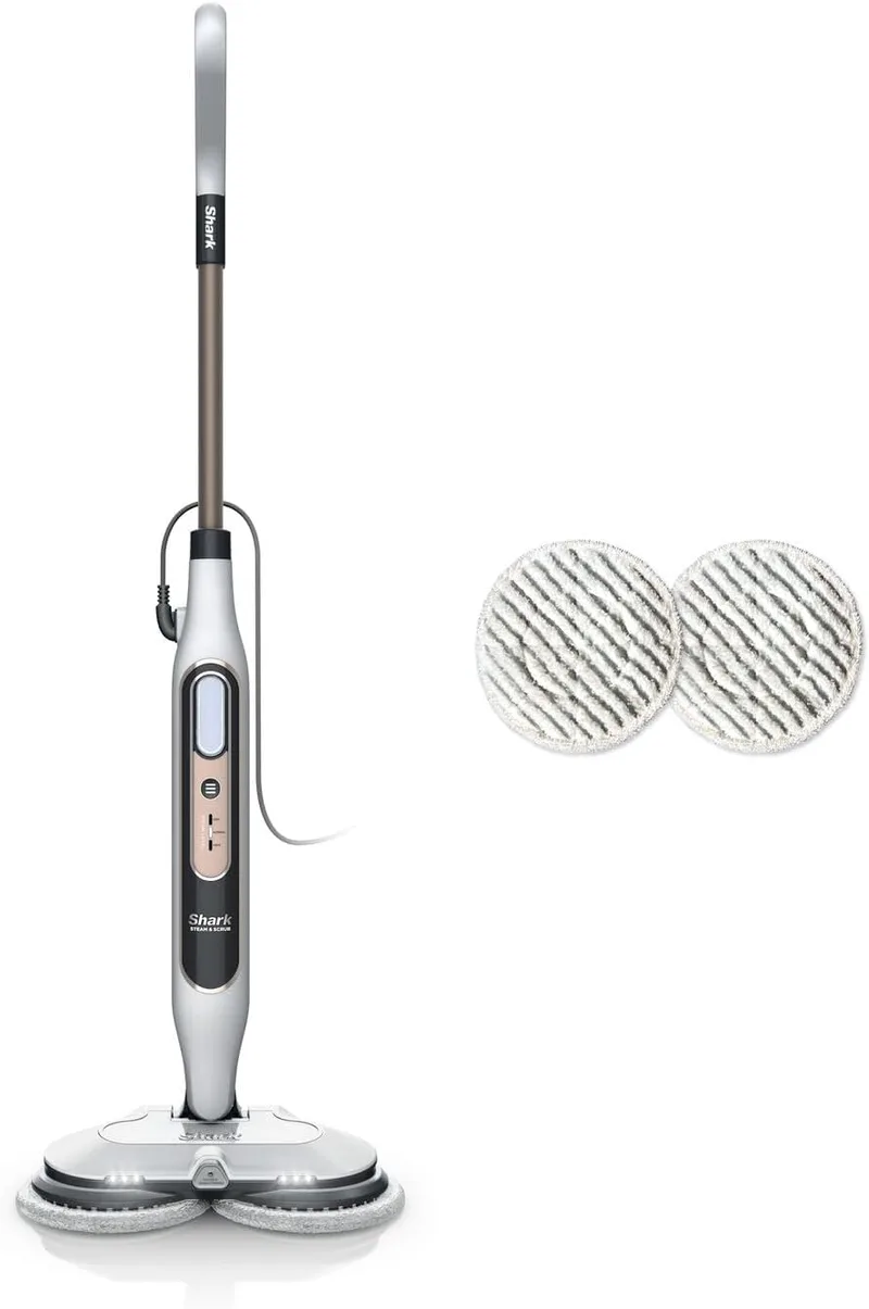 Shark ▫️ Esfregona a vapor automática com Steam Blaster, 2 almofadas rotativas e 3 regulações de vapor, desinfecta, remove manchas e sujidade, para todos os tipos de pavimentos duros, branco e cinzento, S8201EU