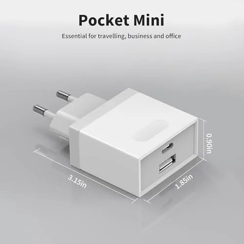 Wufuera ▫️ 2 unidades de carregador USB-C, Tomada de 20 W de substituição para iPhone 16, 15, 14, 13, 12, 11 Pro MAX, SE, XS, XR, 8, 7 Plus, Mini, SE, Galaxy, Pixel; Carregador rápido Tipo C para telemóvel; Adaptador com várias pontas; Corrente 5