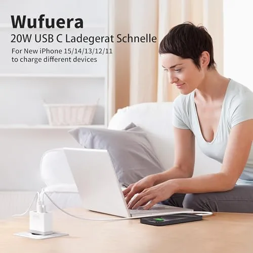 Wufuera ▫️ 2 unidades de carregador USB-C, Tomada de 20 W de substituição para iPhone 16, 15, 14, 13, 12, 11 Pro MAX, SE, XS, XR, 8, 7 Plus, Mini, SE, Galaxy, Pixel; Carregador rápido Tipo C para telemóvel; Adaptador com várias pontas; Corrente 7