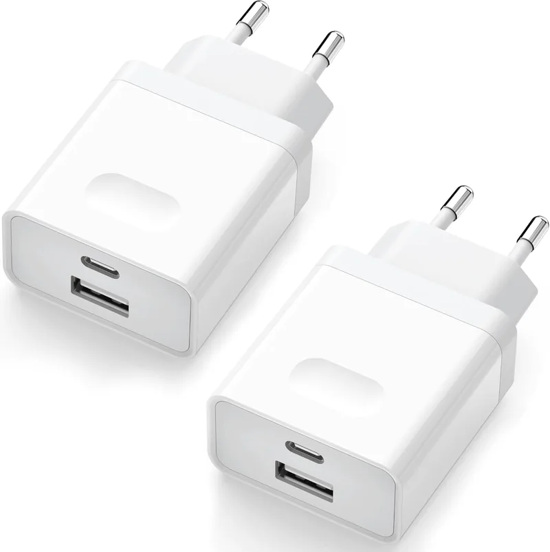 Wufuera ▫️ 2 unidades de carregador USB-C, Tomada de 20 W de substituição para iPhone 16, 15, 14, 13, 12, 11 Pro MAX, SE, XS, XR, 8, 7 Plus, Mini, SE, Galaxy, Pixel; Carregador rápido Tipo C para telemóvel; Adaptador com várias pontas; Corrente