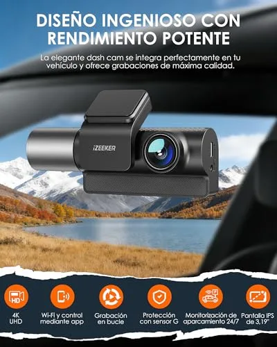 iZEEKER ▫️ Dashcam de 3 canais 4K com cartão de 32 GB GRÁTIS, câmara frontal, traseira e interior para automóvel 4K+1080P+1080P com WDR, visão noturna por infravermelhos, Wi-Fi 6, ângulo de 170°, Sensor G, Modo de Estacionamento 24H 2
