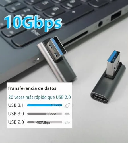 LANMINGLEL ▫️ Adaptador USB 3.1 de 10 Gbps, 90 graus, macho para fêmea tipo C – Transferência de dados OTG para tablet portátil – Conjunto de 3 (prateado) 2
