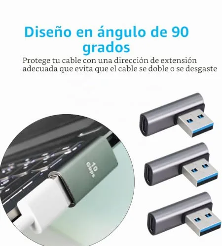 LANMINGLEL ▫️ Adaptador USB 3.1 de 10 Gbps, 90 graus, macho para fêmea tipo C – Transferência de dados OTG para tablet portátil – Conjunto de 3 (prateado) 3