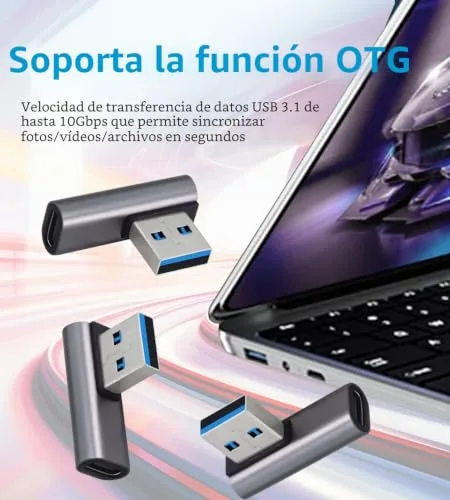 LANMINGLEL ▫️ Adaptador USB 3.1 de 10 Gbps, 90 graus, macho para fêmea tipo C – Transferência de dados OTG para tablet portátil – Conjunto de 3 (prateado) 4