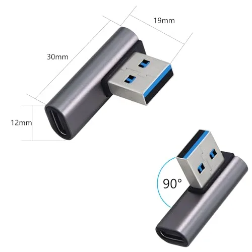 LANMINGLEL ▫️ Adaptador USB 3.1 de 10 Gbps, 90 graus, macho para fêmea tipo C – Transferência de dados OTG para tablet portátil – Conjunto de 3 (prateado) 5