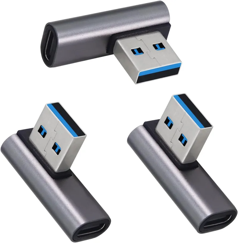 LANMINGLEL ▫️ Adaptador USB 3.1 de 10 Gbps, 90 graus, macho para fêmea tipo C – Transferência de dados OTG para tablet portátil – Conjunto de 3 (prateado)