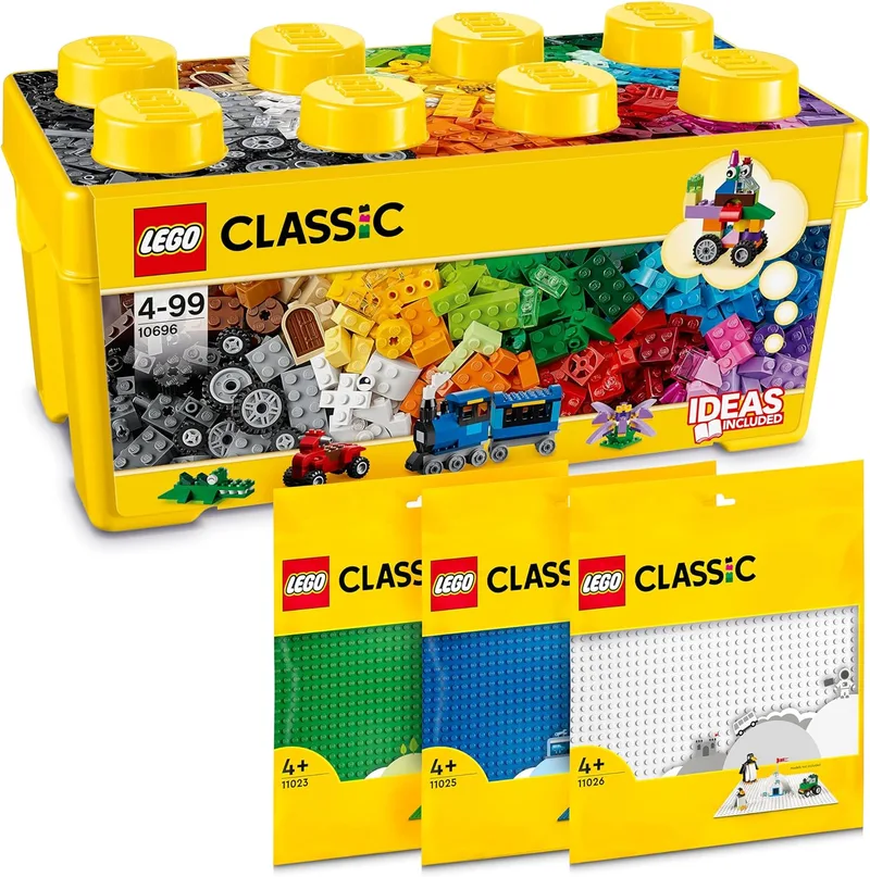 BRICK Flip ▫️ LEGO Classic - Caixa de blocos de construção + placas verdes, azuis e brancas, conjunto inicial para crianças a partir dos 4 anos