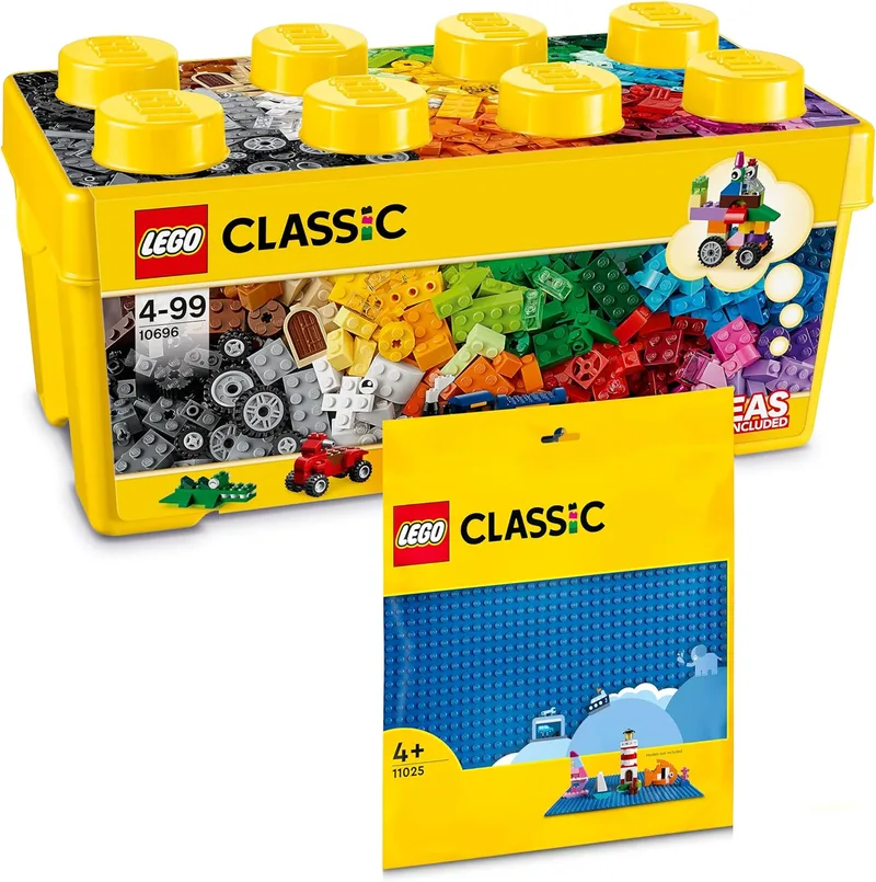 BRICK Flip ▫️ Lego Classic - Caixa de peças de construção média + placa azul: kits e painéis para crianças a partir dos 4 anos