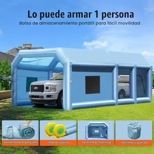 VEVOR ▫️ Cabina de pintura insuflável de 9 x 4,8 x 3,6 m com potentes sopradores de 950 W + 750 W e sistema de filtragem de ar, cabine de pintura portátil para camiões, carrinhas e maquinaria de grandes dimensões 6