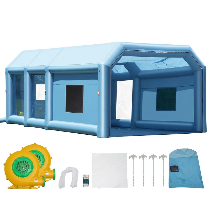 VEVOR ▫️ Cabina de pintura insuflável de 9 x 4,8 x 3,6 m com potentes sopradores de 950 W + 750 W e sistema de filtragem de ar, cabine de pintura portátil para camiões, carrinhas e maquinaria de grandes dimensões