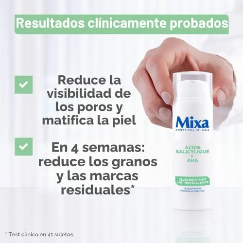 Mixa ▫️ Gel matificante contra impurezas com ácido salicílico + AHA – Pele oleosa e acne – Controlo do sebo – Textura leve e refrescante tipo sorvete – Frasco com bomba antioxidante – 50 ml 3