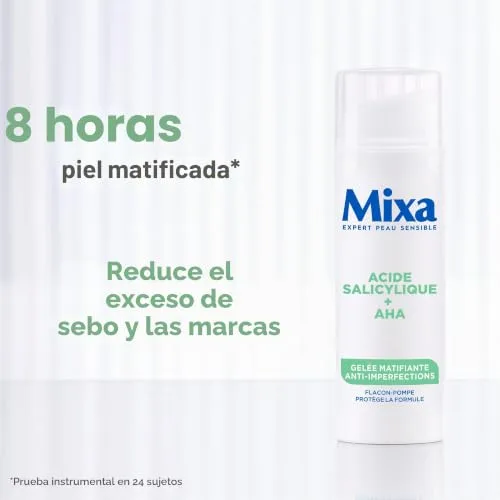 Mixa ▫️ Gel matificante contra impurezas com ácido salicílico + AHA – Pele oleosa e acne – Controlo do sebo – Textura leve e refrescante tipo sorvete – Frasco com bomba antioxidante – 50 ml 4