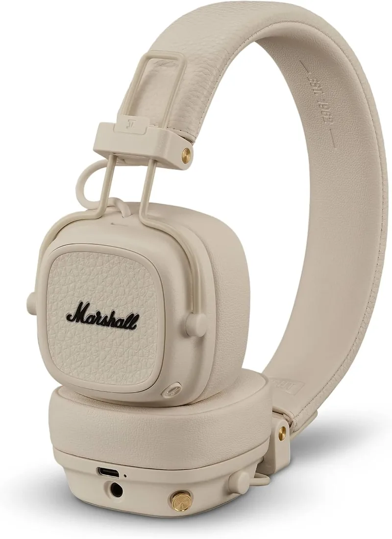 Marshall ▫️ Auscultadores sem fios Bluetooth Major V, 100 horas de reprodução - Creme