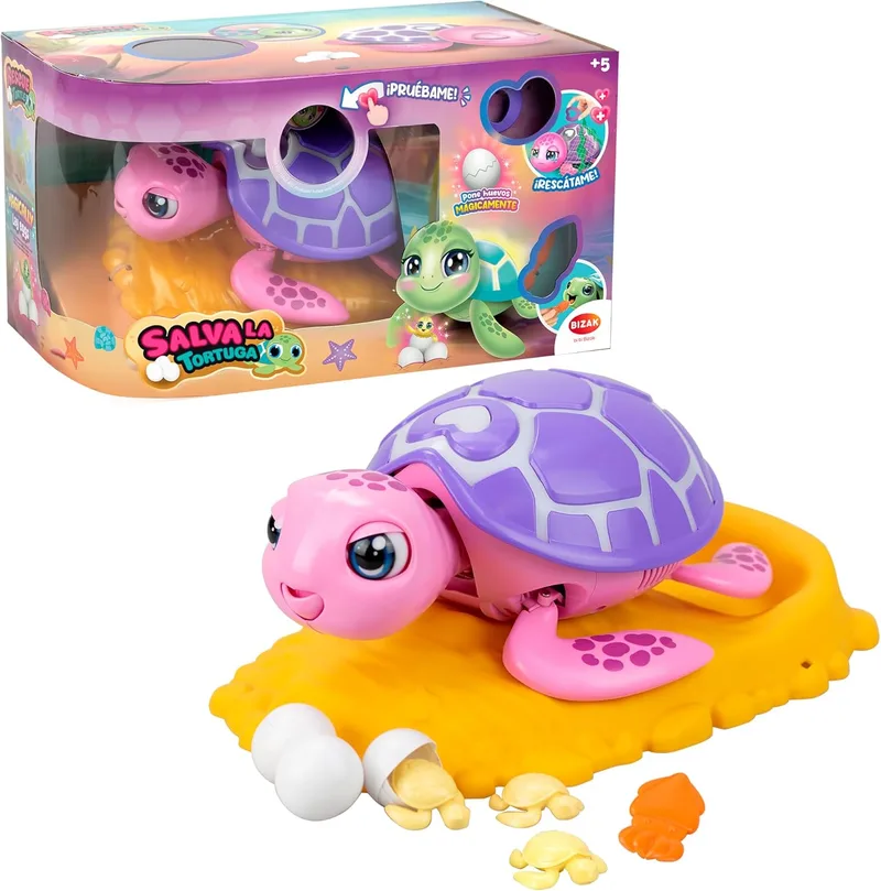 Bizak ▫️ Save The Turtle Pink, animal de estimação interativo para rapazes e raparigas, experiência Unboxing, limpar e cuidar do seu animal interativo com reação e sons, jogo de cuidados, (62008633-1)