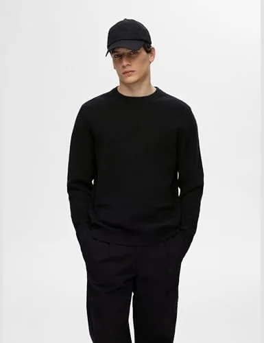 SELECTED HOMME ▫️ SELETED HOMME SLHROSS LS Knit Structure Crew Neck Noos, Preto, XXL 2