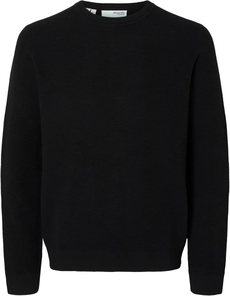SELECTED HOMME ▫️ SELETED HOMME SLHROSS LS Knit Structure Crew Neck Noos, Preto, XXL