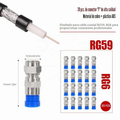 Sexyhot ▫️ Ferramenta de compressão para conectores F, Kit de ferramentas de crimpagem para cabo coaxial RG59/6, 20 conectores, corte de 9 mm, ajustável, pega confortável (480 g) 4